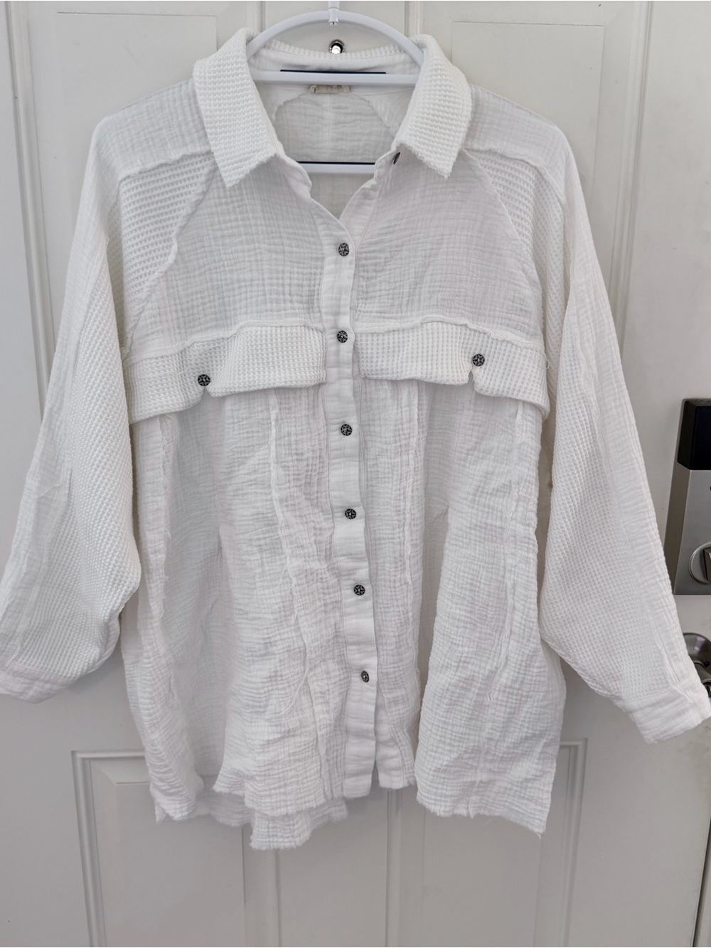 POL Gauze Waffle Knit Button Down Tunic S | White